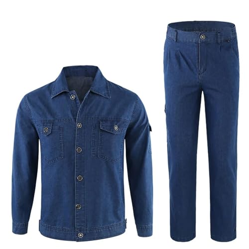 Spring and Autumn Men Uniform Jeans Sets Long Sleeve Jacket Slim Cotton 2 Piece Denim Suits