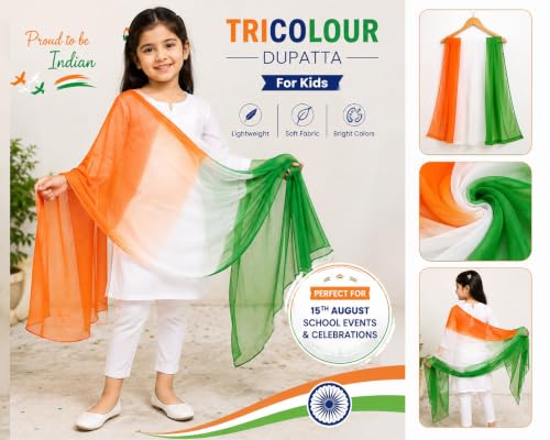 Image of Tricolour Blend Dupatta For Kids (Pack 1) | Tricolour Dupatta