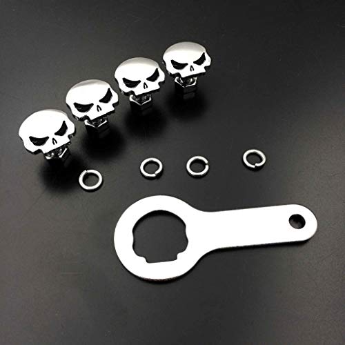 HTTMT- Motorcycle Chrome Gear Skull Zombie License Plate Mounting Hardware(Wrench Lockwasher Nut and 1/4 inch Screw) Compatible with Universal Most Sportbikes Streetbikes Bikes [P/N: MT414-001-CD]