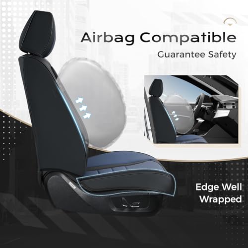 Image of Coverado Car Seat Covers Front, Seat Covers for Cars, Waterproof 2-Pack Car Seat Cushions, Leather Carseat Seat Protectors, Universal Seat Covers Fit for Most Sedans SUV Pick-up Trucks(Black&Blue)