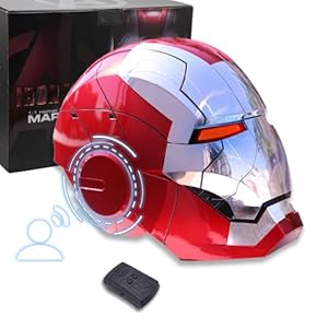 Javis Cool Mark 5 Helmet Silver Voice Control/Sensing/Remote Control Open/Close with Sounds & LED Eyes Light Up Super Hero 1:1 Model Cosplay Prop for Halloween Christmas and Birthday.