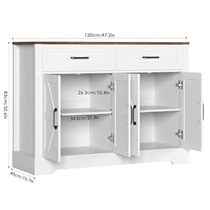 Farmhouse Sideboard Buffet Cabinet with Storage, 47.2" Kitchen Storage Cabinet with Drawers, Coffee Bar Cabinet with Barn Doors for Kitchen, Hallway, White Farmhouse Sideboard Buffet Cabinet with Storage 472 Kitchen Storage Cabinet with Drawers Coffee Bar Cabinet with Barn Doors for Kitchen Hallway White