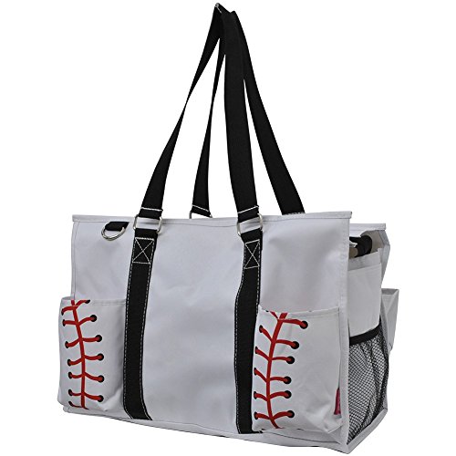 Baseball White Print NGIL Large Zippered Caddy Organizer Tote Bag