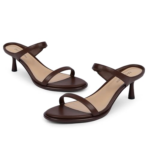 Image of Modatope Two Strap Heeled Sandals for Women Kitten Heel Rounded Toe Heels Women Slip on Open Toe Sandals