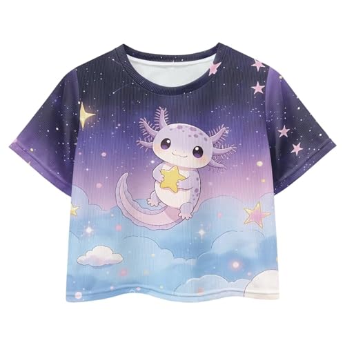 Image of Girls Fashion Crewneck Tee Shirts Casual Short Sleeve Crop Top Summer Outfits 5-14 Years Old