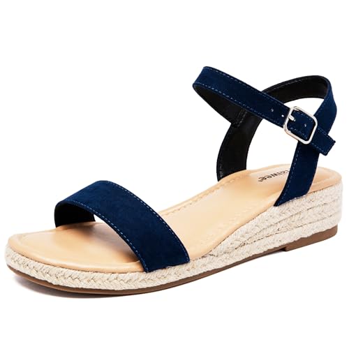 Ataiwee Women's Platform Wedge One Band Espadrilles Sandals,Blue 7.5