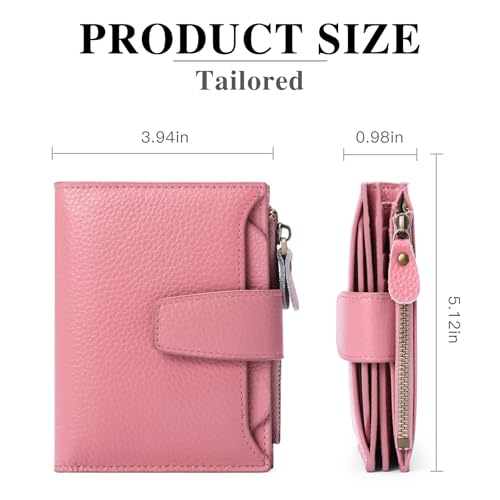 Image of FALAN MULE Women's Genuine Leather Wallet, Compact Size, RFID Blocking, 14 Slots, 2 Zippered Pockets, 2 Bill Compartments, Includes Coin Pouch, Card Holders, AY-Lichee Pink