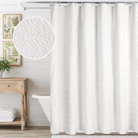 Volens Fabric White Shower Curtain, Farmhouse Shower Curtains Soft Machine Washable Boho Shower Curtain for Bathroom Hotel 72" X 72" Cover