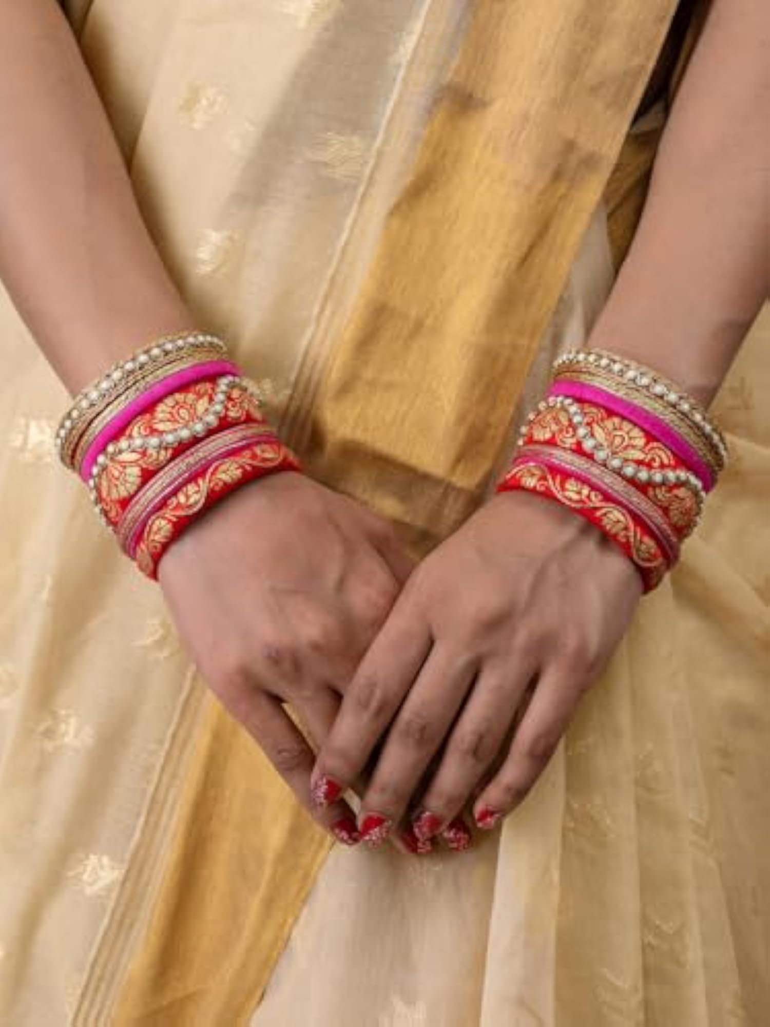 Diva Hot Pink Bead Work Handcrafted Bangles Set for Women & Girls