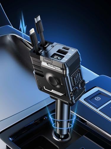 Retractable 4 in 1 Fast Car Phone Charger 69W for iPhone 16, Fast Charging, Valentine's Gifts for Men Women, Car Accessories for iPhone 16 15 14 13 12, Black