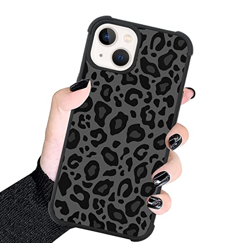 Image of KANGHAR Case Compatible with iPhone 14,Black Leopard Design | Tire Texture Non-Slip +Shockproof Rugged TPU Protective Case for iPhone 14 6.1 Inch (2022) Leopard Pattern