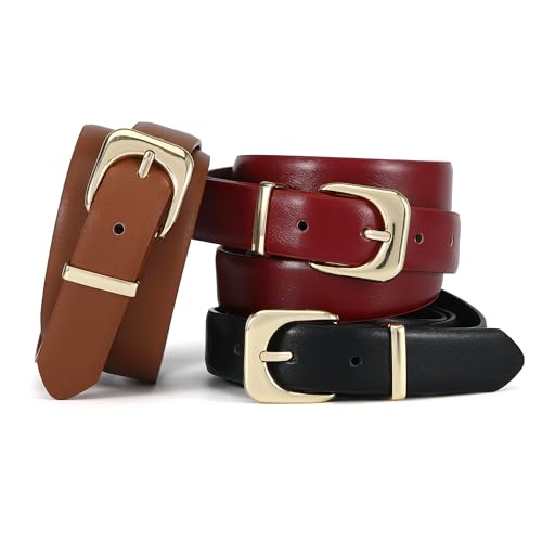 Earnda Set of 3 Belts for Women Faux Leather Waist Belt with Gold Buckle Casual Jeans Pants Dresses