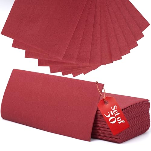 Prestee Red Napkins for Table - Disposable - Soft and Absorbent Paper Hand Towels for Dinner Parties and All Types Events - Pre folded Linen Feel Napkins - Paper Towels 7.8 x 4in and 50 Count