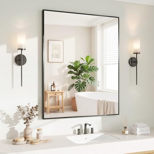 Image of Koonmi Black Mirrors for Wall, 30x36 Inch Bathroom Mirror, Rectangular Wall Mirror for Living Room Bedroom Bathroom, Hangs Horizontally or Vertically