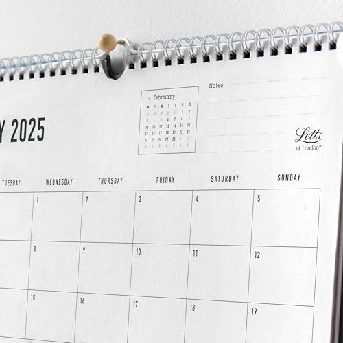 Letts of London® Calendário de parede mensal 2025 consciente, 12 meses, janeiro a dezembro, ecológic