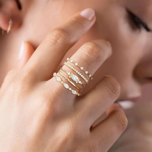 Honsny Stackable Gold Rings for Women Set Dainty 18K Gold Plated Cubic Zirconia Thumb Rings Thin Eternity Engagement Rings2