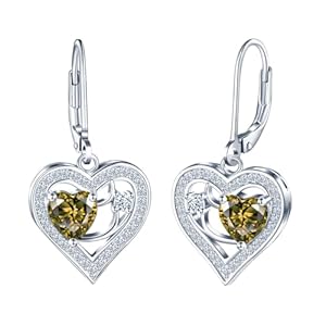 Earrings for Women Love Heart Birthstone Cubic Zirconia Vermeil 925 Sterling Silver, Gold Plated Silver, Anniversary Birthday Christmas Gift Mom Wife Her Girlfriend Mother’s Day Valentine