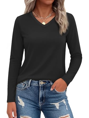 SMENG Women's Long Sleeve Shirts Cotton UPF 50+ T-Shirt V Neck Casual Outdoor Wear Fall Tops