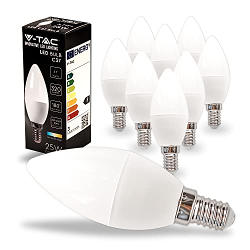 V-TAC 10x Lampadine LED Candela con Attacco E14 3,7W (Equivalenti a 25W) - Lampadine di Nuova Generazione - 320 Lumen - Massima Efficienza e Risparmio Energetico - 4000K Luce Bianca Naturale, VT-2076