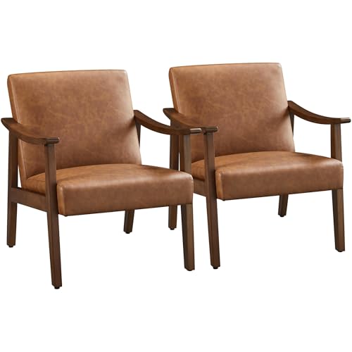 5% off - Yaheetech PU Leather Accent Chair, Mid-Century Modern Armchair with Solid Wood Legs, Reading Leisure...