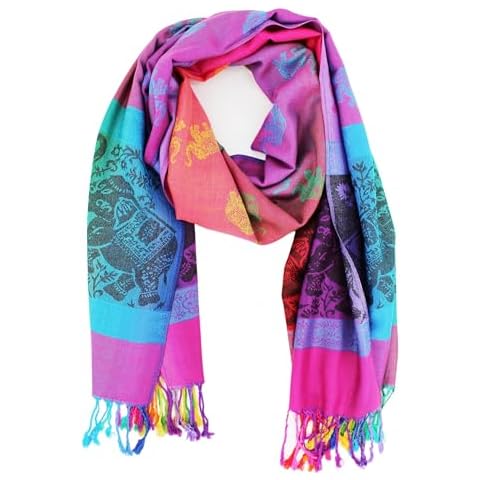 PASKMLNA Double Side Rainbow Silky Tropical Colorful Exotic Pashmina Wrap Shawl Scarf (063-Hot Pink) Cover