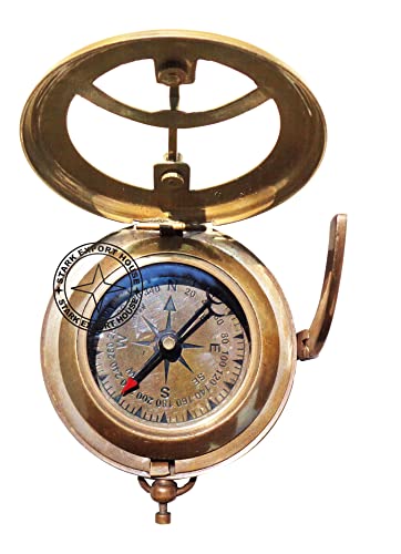 Brújula Antigua Redonda de Latón con Reloj Solar de 3 Pulgadas - Stark Export House miniatura 1