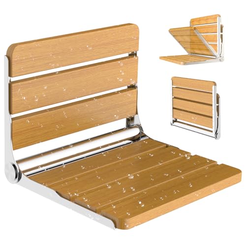 Heuffe Siege de Douche Mural Rabattable，Tabouret de Douche Pliable Mural，Chaise De Douche Antidérapante pour Handicapé Personnes âgées 200kg-Bois