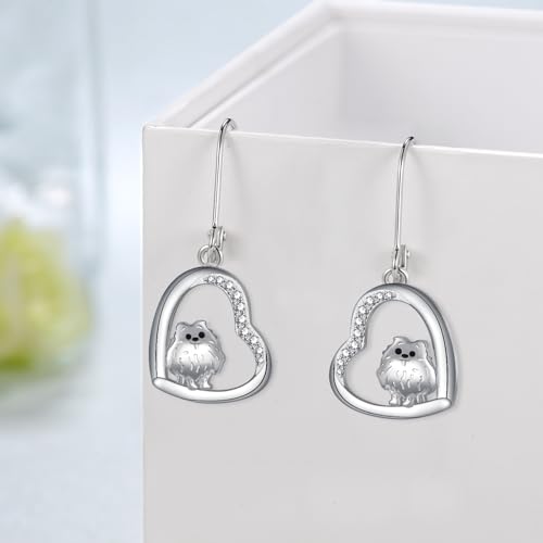 Pomeranian Earrings 925 Sterling Silver Pomeranian Dog Heart Dangle Earrings Jewelry Birthday Gifts for Women Pomeranian Lover2