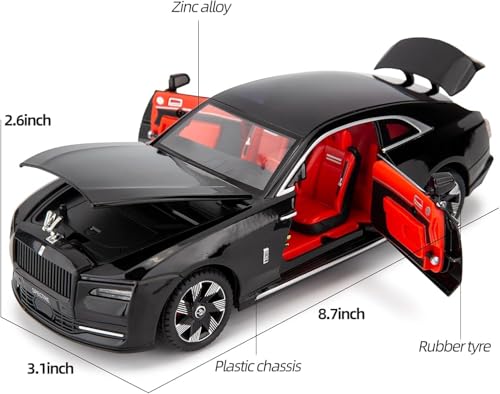 Image of BlackZone Compatible for 1 /24 Scale Rolls Royce Spectre Diecast Model Car Toy, Zinc Alloy Pull Back car with Openable Doors, Sound and Light Car Toy for Kids Boys and Girls (1:24 Spectre - Black)