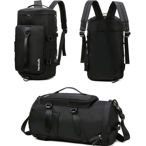 Image of Handcuffs Duffle Bag for Travel & Gym with Separate Shoe Compartment 60L 3-in-1 Convertible | Water-Resistant Backpack /Rucksack Luggage Weekender Bag for Men & Women | Oxford Cloth | Dark Black