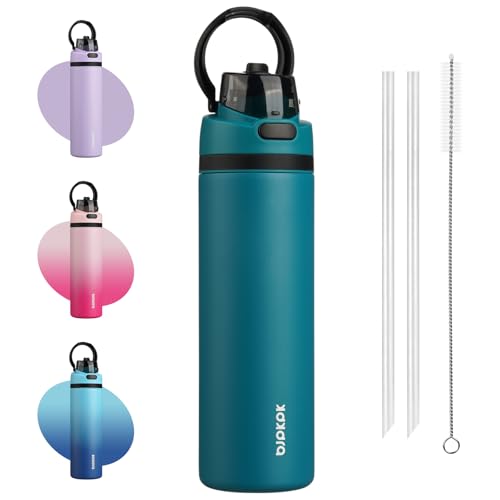 Image of BJPKPK 25oz Insulated Water Bottle with Straw Lid & Handle, Stainless Steel | Leak-Proof 2-in-1 Straw & Spout Lid, BPA-Free Vacuum Insulated Bottle Fits Cup Holders for Gym, Office, Travel & Outdoor