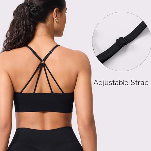 Strappy V Neck Sport Bra for Women, Multipack Padded Seamless Wireless Supportive Racerback Criss Cross Workout Yoga Bra Pack4