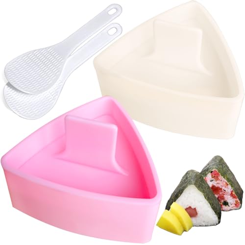 Onigiri Mold, 2 Pack Triangle Rice Mold, Large Rice Ball Mold Maker Sushi Mold for Kids Lunch Bento, Home DIY ((Pink & Beige)