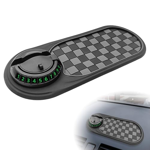 Black & Grey Multifunctional Car Dashboard Mat 360 Rotatable Car Phone Pad w/Temporary Parking Number 4-in-1 Car Universal Dashboard Pad Place Keys Sunglasses Automotive Interior Accessories