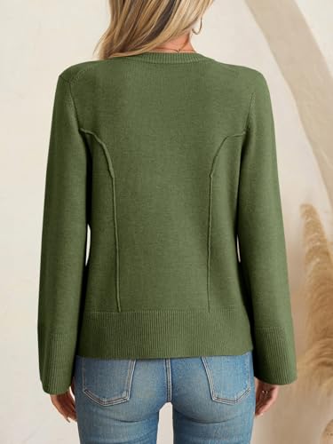 Image of Saodimallsu Womens Bell Sleeve Cardigan Sweaters Button Down Long Sleeve Fall Trendy Sweaters 2025 U Neck Knit Outwear