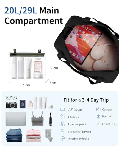 ECOHUB Erweiterbare Ryanair Handgepäck 40x30x20, Handgepäck Tasche 40x20x25 Mit Abnehmbar Nass-Tasche für Flugzeug, Recycelt Reisetasche Handgepäck, Weekender Damen Herren, Patent Anhängig(Schwarz)