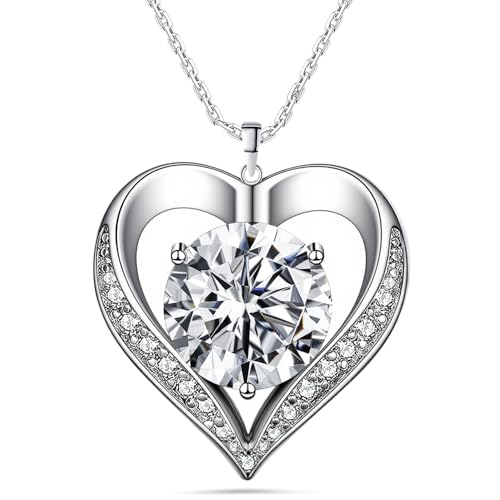 Moissanite Necklace for Women, 925 Sterling Silver Heart Necklace, Hypoallergenic Diamond Pendant Necklaces Jewelry Anniversary Brithday Gifts for Women Wife Girlfriend