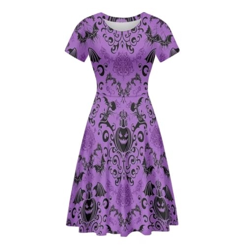 Image of POLERO Women Puffy Swing Elegant Party Midi Dresses Short Sleeve Round Neck A-Line Dress