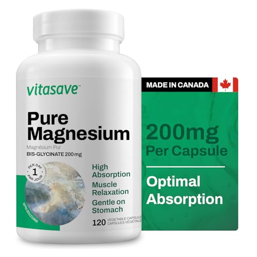 Vitasave Magnesium Bis-Glycinate Supplement | 200mg | High Potency Magnesium Bisglycinate - Superior Absorption - Supports Bones and Teeth - Promotes Relaxation & Sleep - Magnesium Glycinate Capsules (120 Capsules)