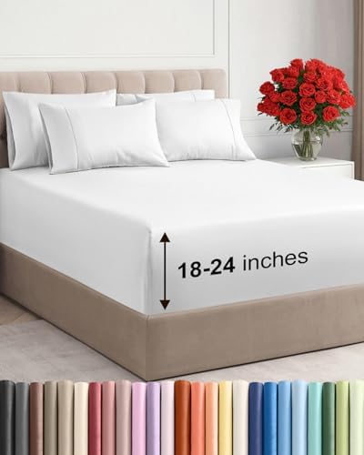 Extra Deep King Sheet Set - 6 Piece Breathable and Cooling Sheets - Hotel Luxury Bedding for Women, Men, Kids & Teens - Easy & Secure Fit - Soft, Wrinkle Free and Comfy - Extra Deep Pockets - White