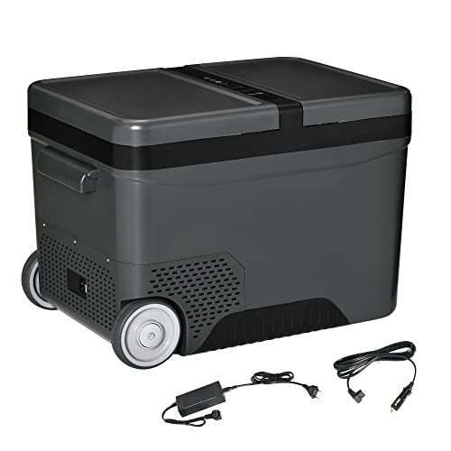 Outsunny Nevera Eléctrica Portátil de 35L con Compresor, Mango Telescópico y Ruedas, 12/24V DC y 110/240V AC Pequeña Nevera, para Coches y Camiones