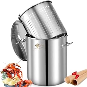 ARC 64-Quart Stainless Steel Seafood Boil Pot with Basket and Two Brown Paper, Crawfish, Crab, Lobster, Shrimp Boil Stock Pot with Strainer, Turkey Fryer Pot, 16 Gallon