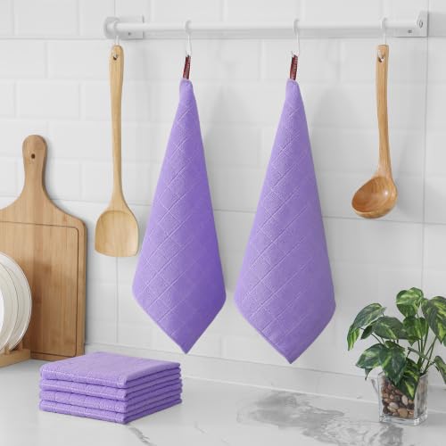 Image of Homaxy 100% Cotton Terry Kitchen Dish Cloths, 12 Pack, Lavender | Ultra Soft and Absorbent, Suitable for Drying and Washing Dishes