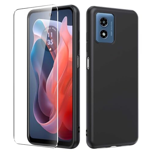Coque silicone Moto G 5G 2024 noire avec film protection ecran TPU