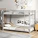 KOMFOTT Metal Low Bunk Bed Twin Over Twin, Heavy Duty Bunk Bed Frame with Ladder & Full-Length Guardrails, Metal Slatted Floor Bed Frame for Teens & Adults, No Box Spring Needed