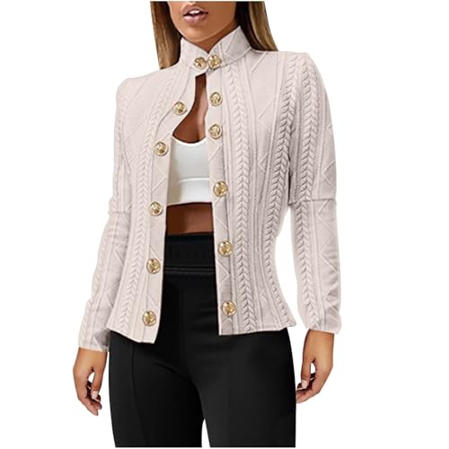 HGps8w Dressy Stand Collar Blazers for Women Slim Fit Elegant Gold Button Long Sleeve Business Casual Ladies Suit Jackets