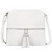SG SUGU Lightweight Medium Crossbody Bag Shoulder Bag with Tassel and Zipper Pocket (White)