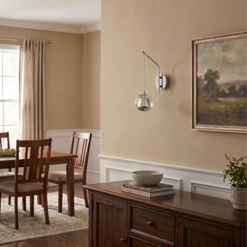 Image of 13 inch Chrome Hanging Wall Sconce Vintage, Integrated LED Bubble Glass Globe, Modern Art Deco Hanging Wall Light for Bedroom, Living Room and Bathroom, Silver, 3000K Warm White, Hardwired