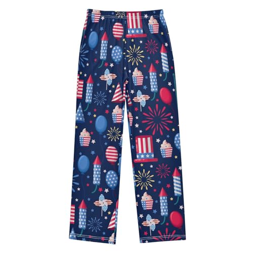 ZZXXB American Fireworks Cupcake Boys Long Pants Soft Trousers Elastic Waist Kids Lounge Bottoms with Pockets S-XL
