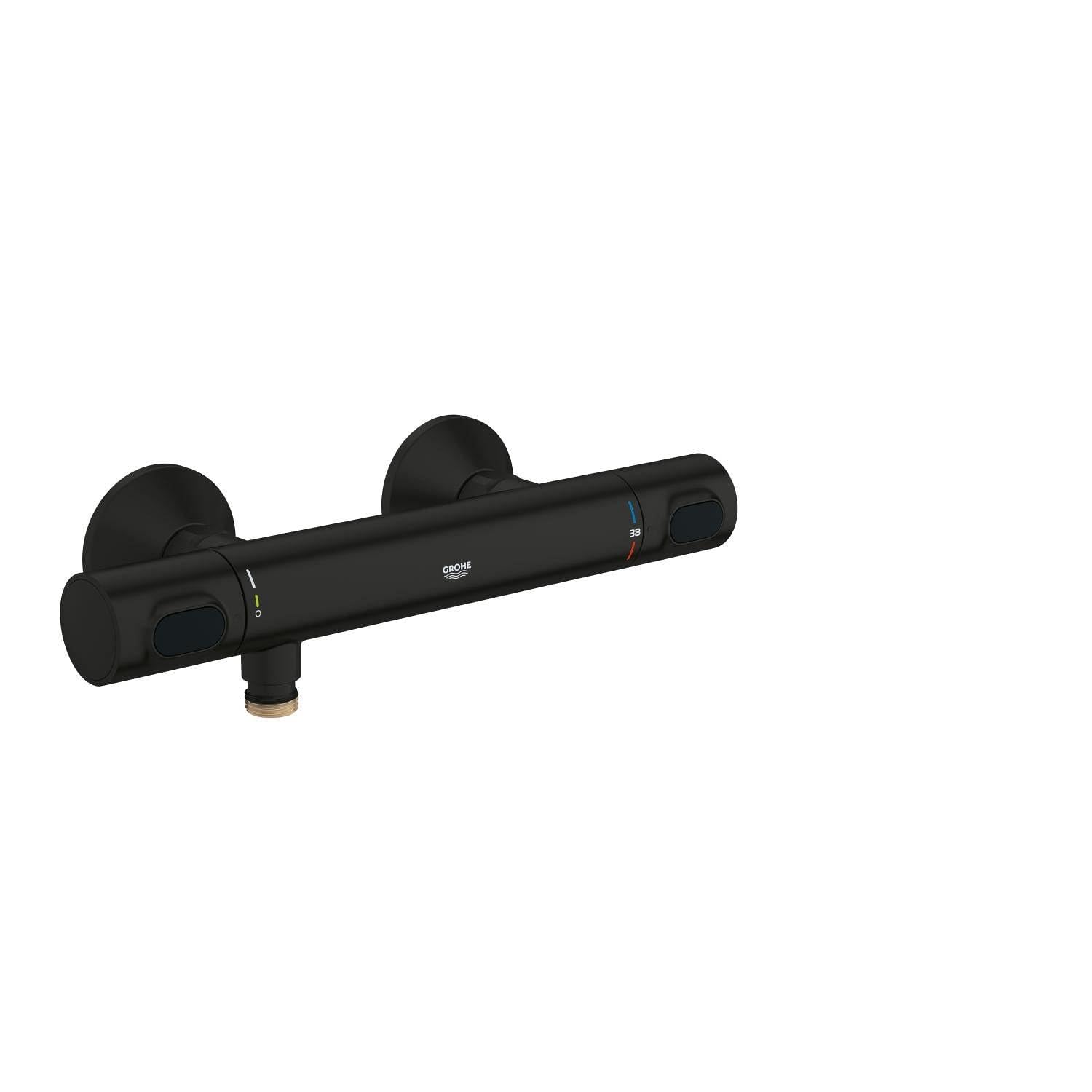GROHE Precision Flow - Grifo termostático de ducha (botón seguridad 38°C, limitador 43°C, tecnología Eco para reducir consumo de agua y energía), negro mate, 348402430